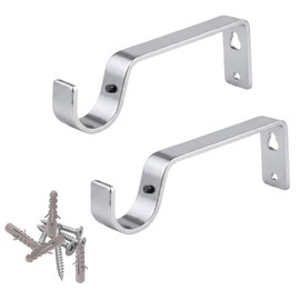 Metal Curtain Rod Brackets Silver Set with Screws for Poles 19mm Curtain Pole Bracket Metal Heavy Duty Rod Wall Brackets Holder Set of 2.