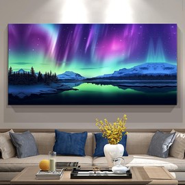 Aurora Canvas Wall Art For Bedroom Wall Decorations For Living Room Office Wall Decor Aurora scenery Large Wall Art Painting on Canvas Prints Picture Wall Art for Bedroom Bathroom Framed Modern Room Canvas Artwork 20x40inch(50x100cm)