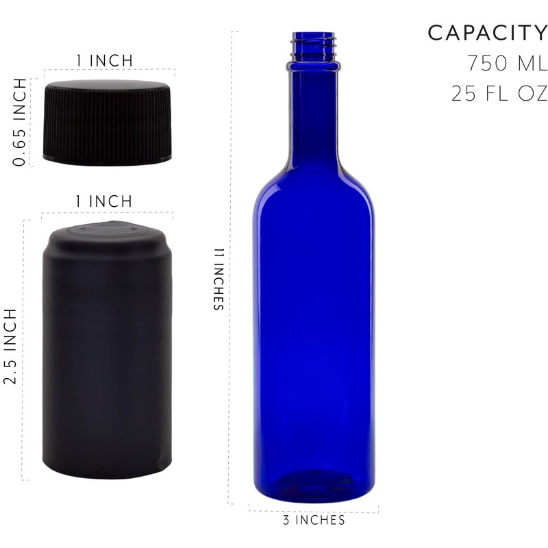Cornucopia Brands Plastic Wine Bottles (10-Pack, Blue); Empty PLASTIC Bordeaux-Style