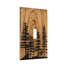 Farmhouse Brown Pine Tree Wood Grain Single Toggle Light Switch Plates Outlet Covers Rustic Country Decorative 1 Gang Wall Plate Electrical Switchplate for Bathroom Home Decor Accessories