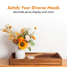 GinSent Wooden Serving Tray with Handles,Rustic Ottoman Tray for Kitchen Counter/Coffee Table/Living Room Decor,Versatile Tray for Party Picnic Barbecue