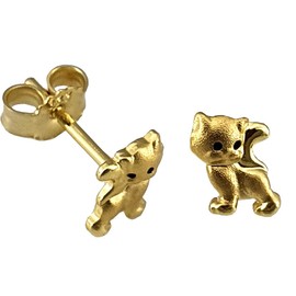Cat Earrings 333 Gold Children's Earrings 8 Carat Yellow Gold Kitten, Yellow Gold