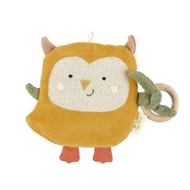 SIGIKID 39727 Crinkle Grasping Toy Owl Green, Baby Toy Made of Organic Cotton with Crinkle Effect and Beech Wood Ring for Gripping and Playing for Babies and Children from 0-36 Months, Yellow/Brown,