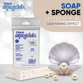 T.Taio Esponjabon Oat Soap Sponge - Cleansing Shower Scrubber - Cleaning Bath Wash & Oil Removal - Bathroom Accessories - Fresh Scents - Pearl with Mini