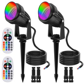 iCreating Low Voltage Landscape Lights, Christmas Spotlight Outdoor 12W RGB Color Changing LED Landscape Lighting with Remote Waterproof 12V Spot Lights Colored Uplight Multicolor Uplighting (2Pack)