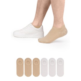 HUGH UGOLI Men Bamboo No Show Socks | Non Slip Invisible Liner Socks | Soft, Thin & Seamless Low Cut Socks | Beige/White|Shoe Size 8-11| 6 Pairs