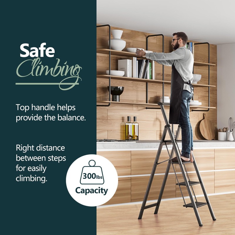 WOA WOA 4 Step Ladder, Ladders for Home, Anti-Slip Aluminum