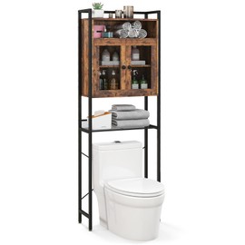 Giantex Over-The-toilet Storage Cabinet, Bathroom Storage Organizer above Toilet with Heavy-duty Metal Frame & 3-position Adjustable Shelf, 2-door Freestanding Space Saver for Bathroom (Rustic Brown)