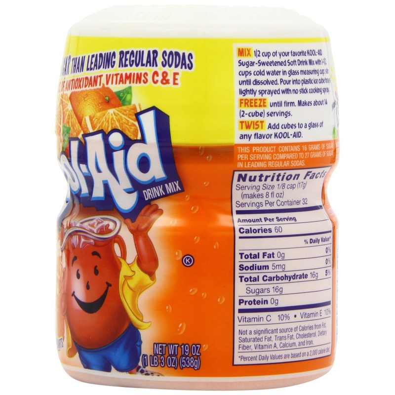 Kool-Aid Drink Mix, Sugar Sweetened Orange, 19-Ounce Container (Pack of