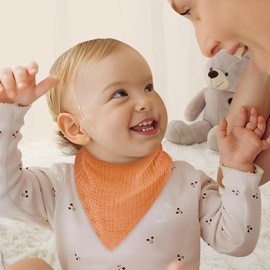 Kewlife gift Pack of 6 Bibs Baby Muslin Square Baby Neckerchief Baby Adjustable Baby Bibs for Boys and Girls, Gentle neutral