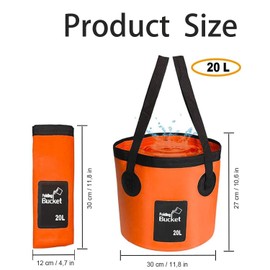 Foldable Bucket, Portable Camping Bucket with Handle, Ultralight Outdoor Wash Basin Fishing Bucket, Collapsible Bucket for Fishing, Camping, Car Washing, Hiking and More, Orange, 20L