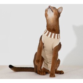 SUYUKU Cat Recovery Suit for Post Surgery Care Kitten Breathable Body Suits for Alternative Elizabethan Collar Cats Onesie Surgery Bodysuit Pajama Clothing (Brown, S)