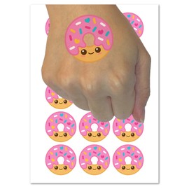 Deliciously Kawaii Chibi Donut Temporary Tattoo Water Resistant Fake Body Art Set Collection - 54 1" Tattoos (1 Sheet)