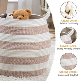KAKAMAY Woven Baskets for Storage(17"x17"),Large Cotton Rope Basket Woven Baby Laundry Hamper,Collapsible Laundry Basket, Blanket Basket for Organizing Living Room,Nursery,Pillows,Toy Chest(Rose)