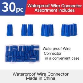 30PCS Waterproof Wire Connectors in Portable Case, Outdoor Silicone Filled Electrical Twist Terminals for Patio and Deck Lighting, Irrigation Valves, Wet Location Installation,Blue