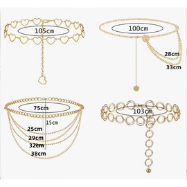 Zhang shine Fashion Long Tassel Love Hearts Pendant Gold Plated Metal Waist Chain Women Adjustable Body Link Belts Body Belly Jewelry for Jeans Dresses