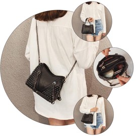 VALICLUD Gothic Punk Rock Purse Punk Purse Punk 1Pc Rivet Chain Bag Shoulder Bag Simple Messenger Bag Fashion Crossbody Bag Goth Purse Punk Black Chain Crossbody Punk Rock Purse