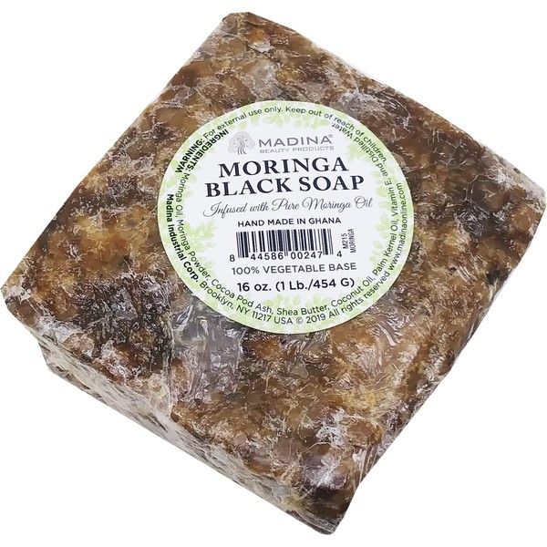 Madina Moringa Raw Black Soap [Black - 16 oz. / 1 lb.]