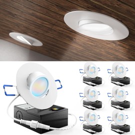 Sunco 6 Pack Adjustable Recessed Lighting 3 Inch LED, Angled Directional Eyeball Canless Gimbal, 500 LM, Selectable CCT 2700K/3000K/4000K/5000K/6000K, Dimmable, 6W, with Junction Box ETL