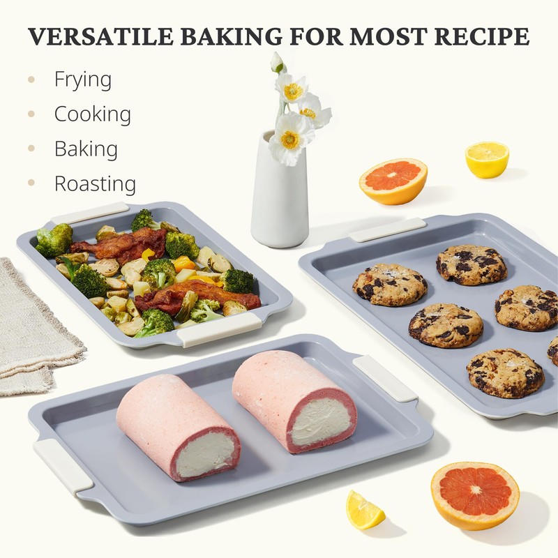 BRONYPRO Non Stick Ceramic Baking Sheet Pan Set of 3,