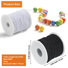 1 mm Stretch Cord for Bracelets, 2 Rolls Elastic Cord for Bracelets, 100 Meters White & Black Bracelet String for Jewelry Making, Elastic Cord Stretchy String for Necklace, Beading, Crafts, Sewing