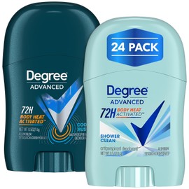 Degree Travel Deodorant Variety 24-Pack (12 Cool Rush + 12 Shower Clean) – 72H Body Heat Activated Mini Antiperspirant, 0.5 Oz Ea