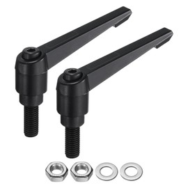 sourcing map 2pcs Lever Adjustable Handles M10 x 25mm Metric Male Thread with Nuts Washers, Level Clamping Handle Set Hand Stud Knobs Rotating Screw Handles Bolts with Locking Lever, Black