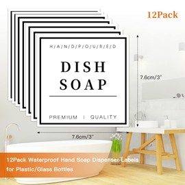 12PCS Waterproof Hand Soap Labels for Bottles, Bathroom/Kitchen Hand Soap Dispenser Label Stickers, Minimalist Style Labels for Soap, Lotion, Shampoo and Conditioner (White)