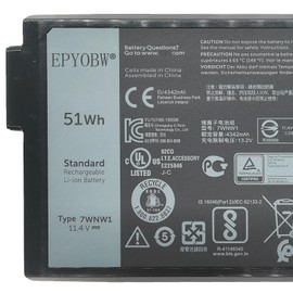 EPYOBW 7WNW1 Laptop Battery 51Wh 4342mAh 3-Cell 11.4V Compatible with Dell Latitude 5420 5424 Rugged/Latitude 7424 Rugged Extreme Series GK3D3 0GK3D3 DMF8C 0DMF8C