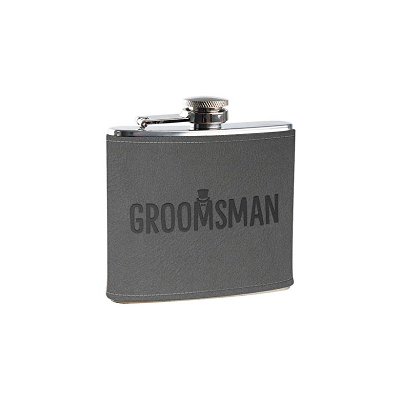 Groomsman Gift for Wedding - Groomsman Engraved Grey Leather Hip