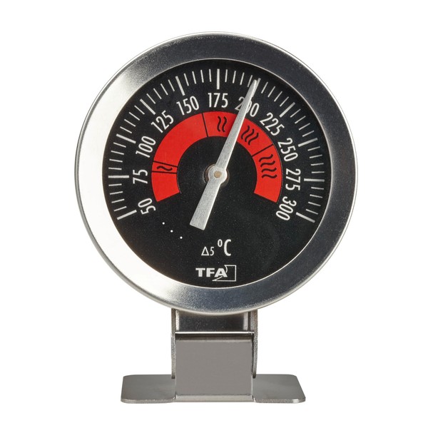 TFA Dostmann Oven Thermometer Analogue 14.1030.60 for Temperature Monitoring of the Oven Made of Stainless Steel for Hanging or Standing up to 300 Degree C Silver