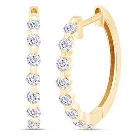SAVEARTH DIAMONDS 1/2 Carat Round Cut Lab Created Moissanite Diamond Huggie Hoop Earring In 14k Yellow Gold Plated 925 Sterling Silver Jewelry For Women Wedding (VVS1 Clarity, 0.50 Cttw)