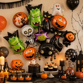 Mini Halloween Foil Balloons – Bat, Pumpkin and Skull Party Decorations