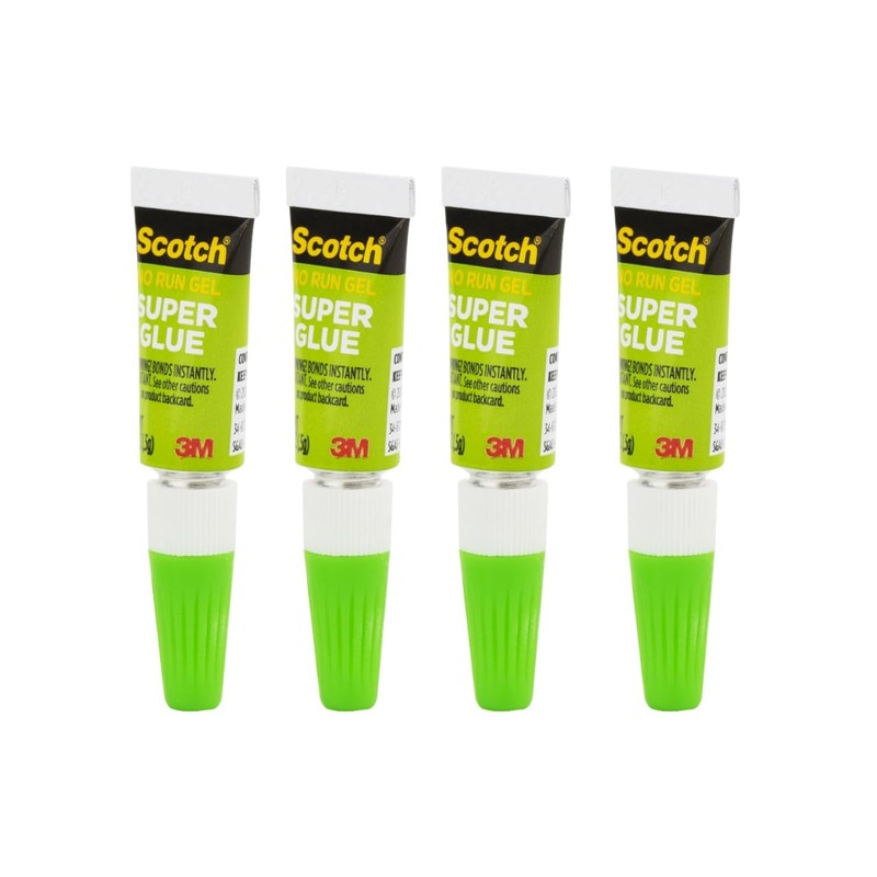 Scotch Super Glue Gel, 4-Pack of Single-Use Tubes, .017 oz