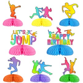 Jollyboom Jump Birthday Party Decorations, 8pcs Jumping Theme Honeycomb Centerpiece Trampoline Theme Happy Birthday Party Table Decorations for Jump Theme Let's Jump Birthday Party Supplies