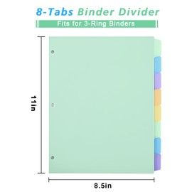 8-Tab Binder-Dividers with Tabs, Write & Erase Divider Tabs for 3 Ring Binders with 3 Holes 8 Pastel Colors, 16pcs, (8 Tabs-2 Pack)