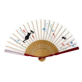 Stylish kimono Iroha Cat Play Fan, Cloth Fan,, 2641: Cat and Goldfish