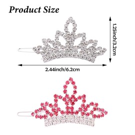 Dog Tiara Crown Hair Clips for Small Dogs - 2Pcs Pink Silver Crystal Rhinestone Dogs Metal Snap Clips Pet Hair Barrettes Pet Hairpin Grooming Hair Accessories for Dog Cat Puppy Pets Birthday Gifts