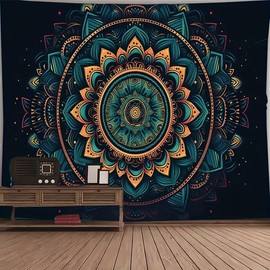 FENDROM Cool Colorful Mandal Tapestry Popular Handicrafts Indian hippie Bohemian Wall Hanging Psychedelic Floral Mandala Wall Art For College Dorm Beach Throws Table Cloth Bedding Tapestry