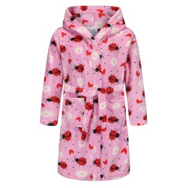 FunnyPaja Girls Soft Fleece Robes Plush Hooded Bathrobes Sleepwear for Kids 2-16 Years Pink Ladybird 5-6 Years