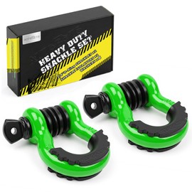 AUTOBOTS Shackles 3/4" (2 Pack), D Ring Shackle 45,000Ib Max Break Strength with 7/8" Pin & Isolator Washers Heavy Duty Clevis Tow Shackle for Tow Strap Jeep Vehicle Off Road Recovery Green-Black