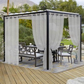 LORDTEX Burlap Linen Look Outdoor Curtains for Patio - 2 Panels Waterproof Sheer Curtains for Pergola, Porch, Cabana and Gazebo Grommet Indoor/Outdoor Voile Sheer Drapes (52 x 120 inch, Silver)