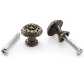 Antique Jewelry Box Pull Handle, OZXNO 4-Pack Retro Bronze Round Flower Pattern Pull Knobs & Mounting Screws for Cabinet Drawer Cupboard Wardrobe (0.67 x 0.59 inch)