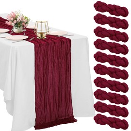10 Pack Burgundy Cheesecloth Table Runner 6FT Boho Gauze Fabric Table Runner Vintage Rustic Sheer Runners for Wedding Party Bridal Baby Shower Long Table Decorations