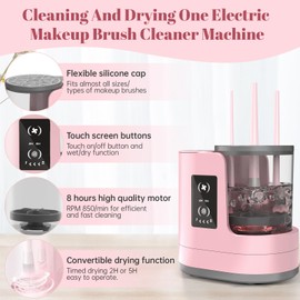 OctHope 3 IN 1 Electric Makeup Brush Cleaner Machine With Makeup Brush Dryer-Holder-Portable Automatic USB Cosmetic Brushes Cleaner Tool for All Size Beauty Makeup Brush Set,Eyeshadow, Blush Brush (Rose Pink)