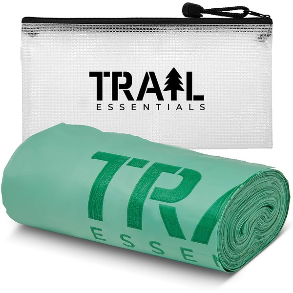 Trail Essentials Toilet Bags, Certified Biodegradable and Compostable, 25 Count; Use and Bury in Ground, Includes Convenient Water Resistant Carry Case