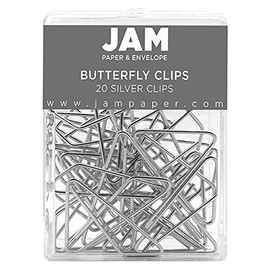 JAM PAPER Colorful Butterfly Clips - Silver Paper Clamps - 20/Pack