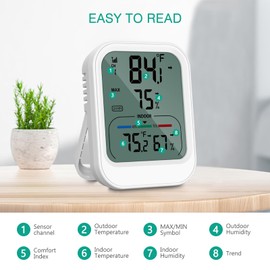 ORIA Digital Thermometer Hygrometer, Indoor Outdoor Thermometer with Wireless Sensor, Temperature Humidity Monitor Gauge with MAX/MIN, °C/°F, 328ft/100m Range, for Home, Baby Room, Cellar, Greenhouse