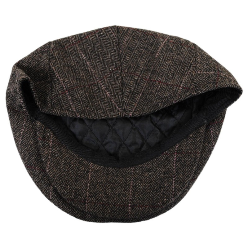Euston Herringbone Plaid Wool Blend Ivy Cap (Large) Mocha