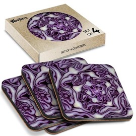 4 x Square Coasters - Macro Red Purple Cabbage Cork Backed MDF Glossy Tea Coffee Accessory #51390